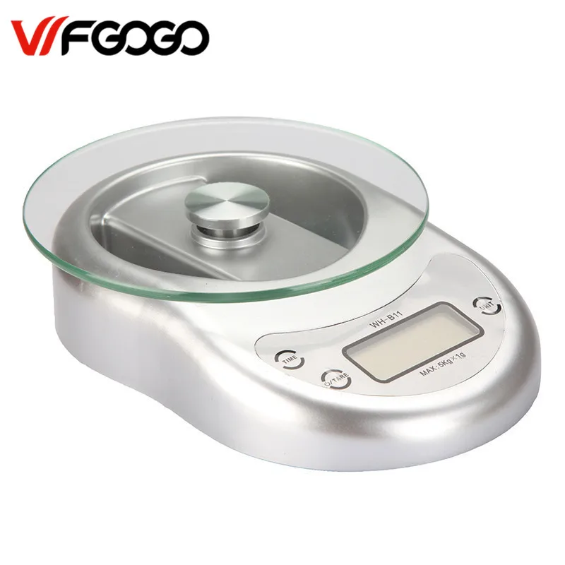 5Kg/1G Kitchen Scale LED Glass Baking Scale Tea Herbs Electronic Scales Clock Countdown Function