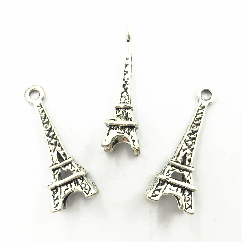 

10Pcs Antique Silver Tone Pendants For Necklaces France Eiffel Tower Metal Craft Charms Jewelry DIY Accessories 23mm