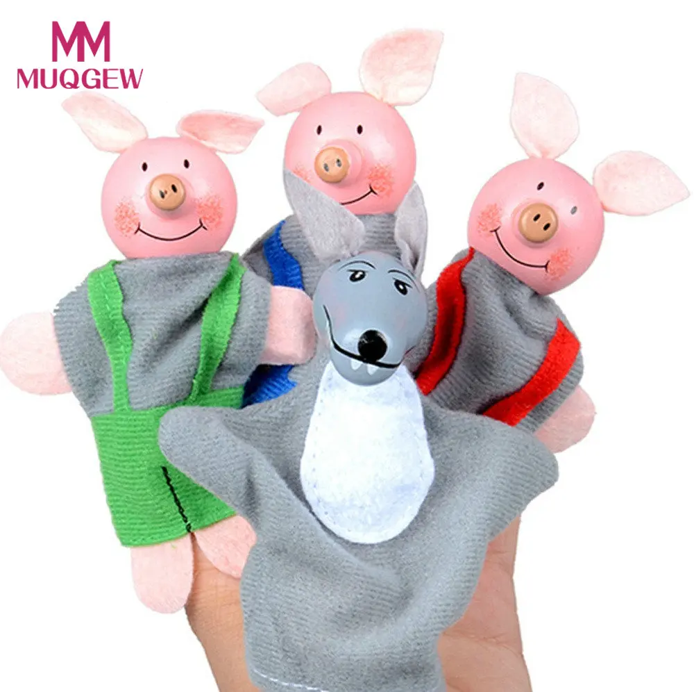 

New 4PCS Lovely Wooden Finger Puppet Little Red Riding Hood Finger Puppets Birthday Gifts Baby Educational Toy Bebek Oyuncak