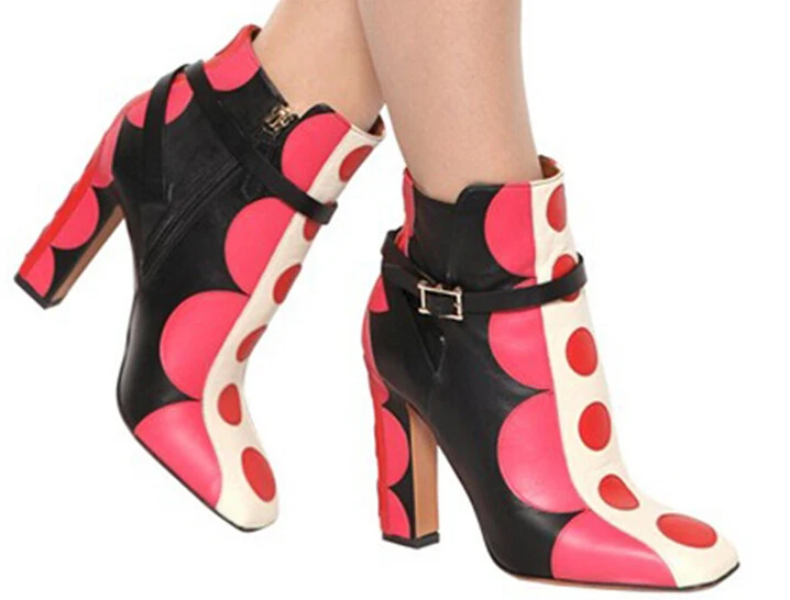 

Free Shipping 2016 New Arrival Women Famous Boots Fashion Color Matching Side Zipper Thick High-heeled Boots, Large Size US11