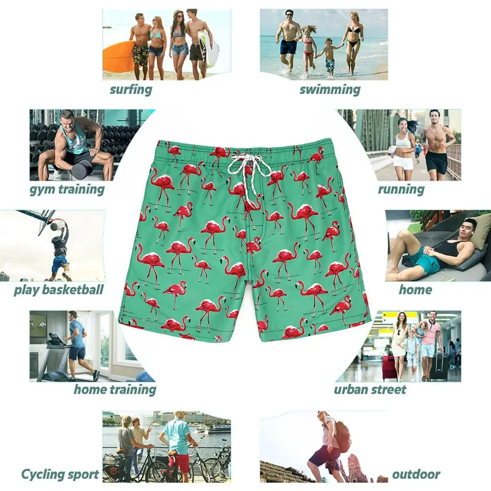 AIMPACT Men's Swimsuit Board Shorts Swimming Trunks for Men Beachwear Green Flamingo Sexy Swimwear with Mesh Lining AM2197 AIMPACT Men's Swimsuit Board Shorts Swimming Trunks for Men Beachwear Green Flamingo Sexy Swimwear with Mesh Lining AM2197