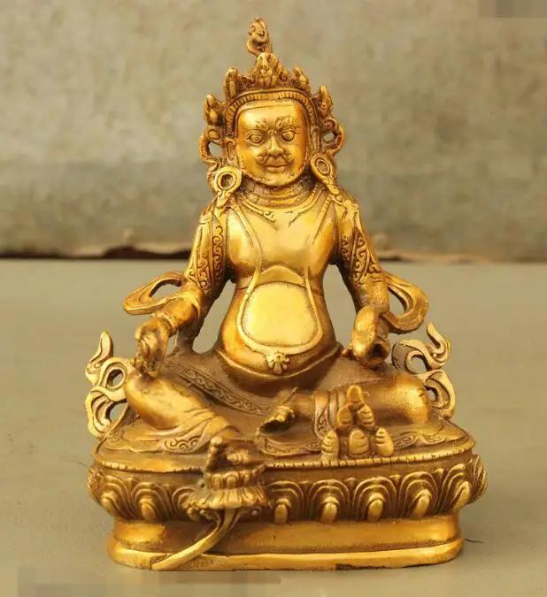 

S7007 6" Tibet Buddhist Bronze Gilt Wealth Mammon God Yellow Jambhala Buddha Statue D0317