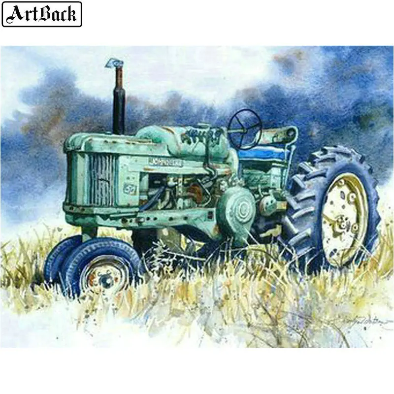 Full square tractor picture 5d diy diamond painting truck landscape 3d round mosaic crafts embroidery sticker | Дом и сад