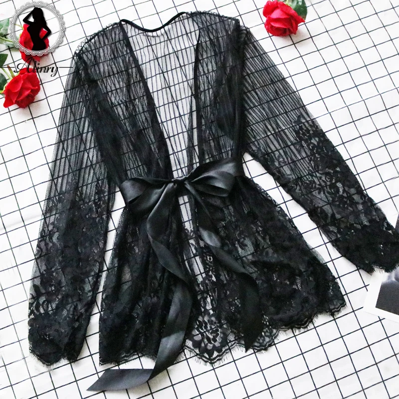 ALINRY New Sexy lingerie women plus size transparent underwear black white lace babydoll sexy chemise bow deep-V robes costumes