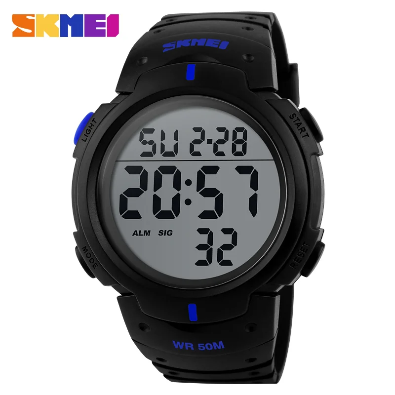 SKMEI 1068 уличные спортивные часы мужские альпинистские цифровые наручные часы с большим циферблатом 50 м водонепроницаемые часы с хронографом часы с ремешком из искусственной кожи - Цвет: Blue