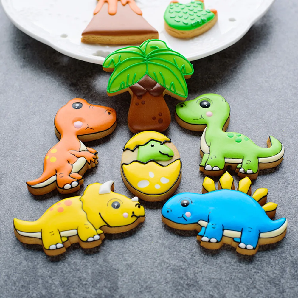 WOWCC 8 шт./компл. 3D динозавр формочки для печенья, Пластик печенья украшения формы животных Форма Формочки DIY пресс-формы для выпечки