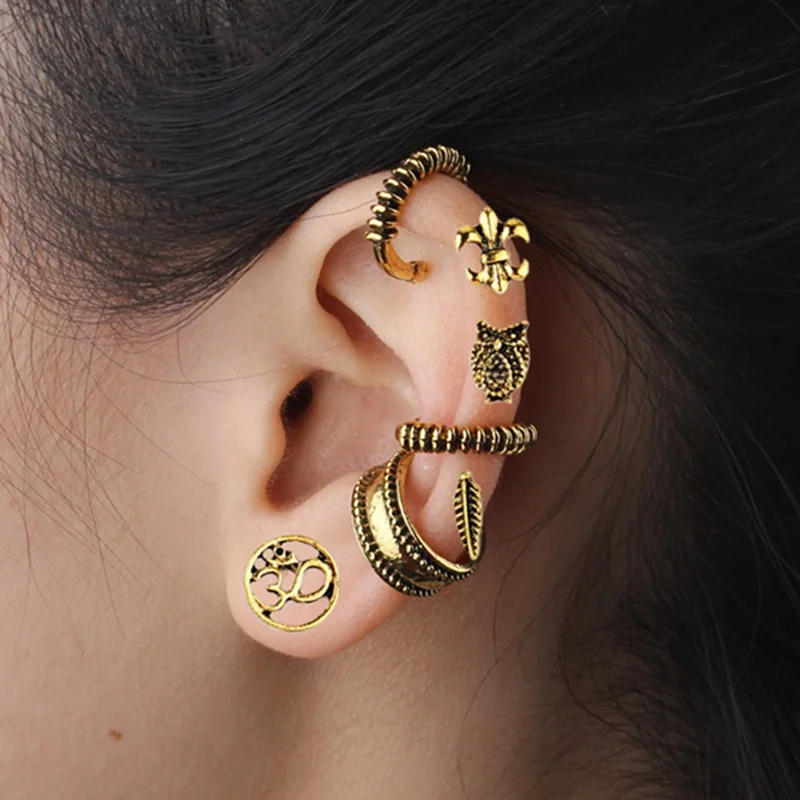 New style fahionable earrings jewelry7 pieces /set bohemian retro anchor leaves owl earrings