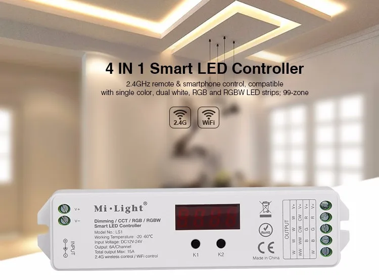 Ми. свет LS1 DC12V 24 В 15A 4 в 1 Smart LED контроллер для одного Цвет, ЧМТ, RGB rgbw полосы + 2.4 ГГц удаленного fut090 + WiFi ibox1