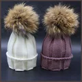 Высокое качество унисекс осень зима вязаный шерстяной шапочки шляпа натуральный меховой помпон шляпы для женщин мужчин однотонные лыжных gorros шапки