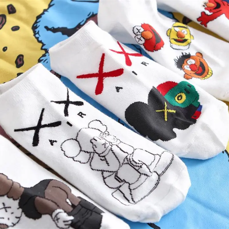 

Harajuku Women Funny Socks female Kawaii cartoon Sesame Street anime ladies boat socks cotton shallow mouth casual socks