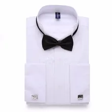 Alimens & Gentle Mens Tuxedo Shirt Party Wedding Long Sleeve Dress Shirt Men With Two Ties Color Black White Pink Male Camisa