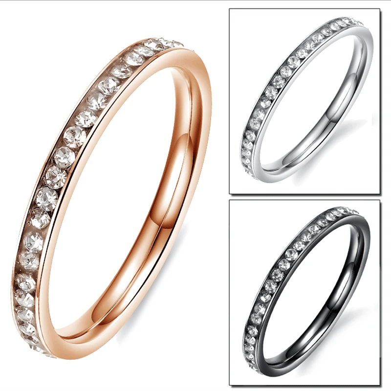 Cubic Zirconia Eternity Wedding Band Cute Stainless Steel Crystal Pinky