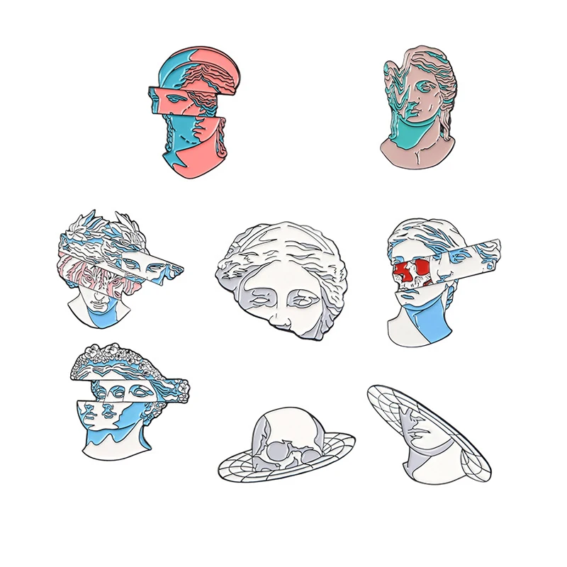 

Vintage Artwork Sculpture Collar Pin Face Badges Brooches Lapel Cute Suit Pin Enamel Party Brooch Backpack Bag Accessories