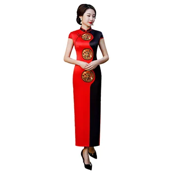

S to 4XL Long Cheongsam Vintage Chinese style Dress 2019 Fashion Womens Rayon Qipao Slim Party Dresses Button Vestido Plus Size
