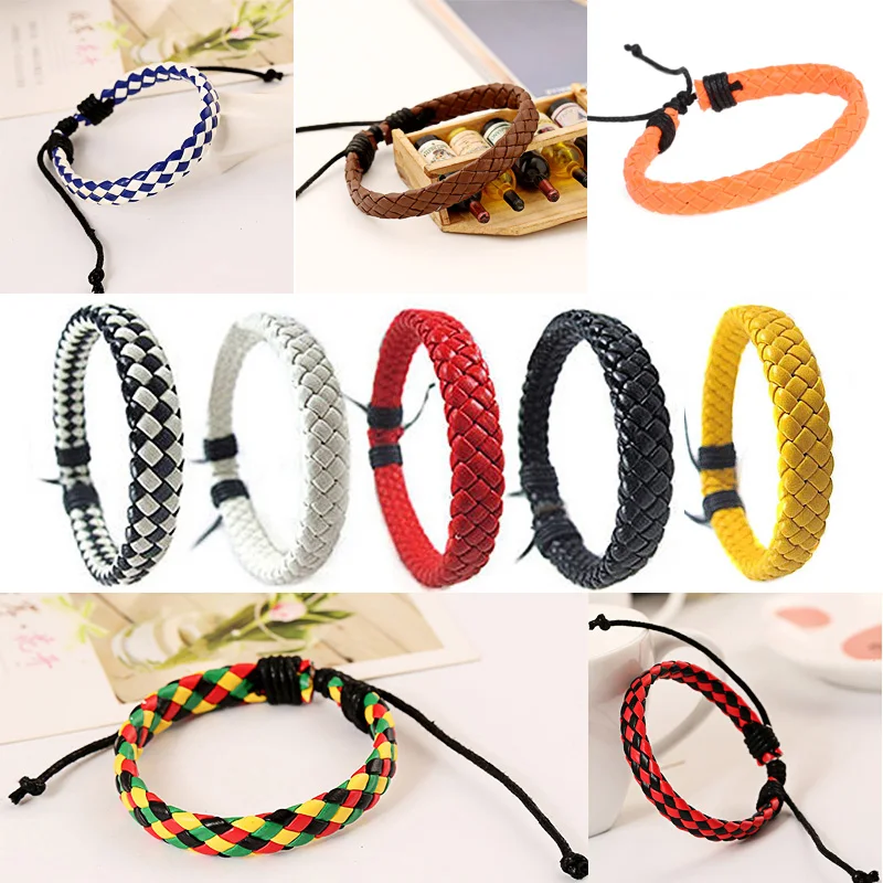 Fashion Mens Womens Braided Faux Leather Bracelet Wristband Unisex Gifts