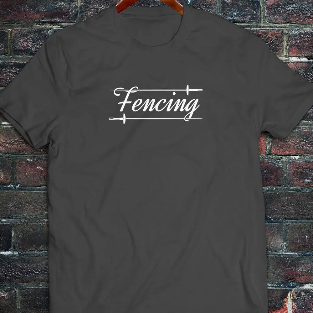 Cool T-Shirts Designs Best Selling Men Fencing Script Sabre Foil Sporter Duel Sword Fight Mens Charcoal T-Shirt | Мужская одежда