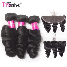 Tinashe saç gevşek dalga demetleri ile Frontal kapatma brezilyalı Remy kıvırcık insan saçı örgü 3 demetleri ile Frontal