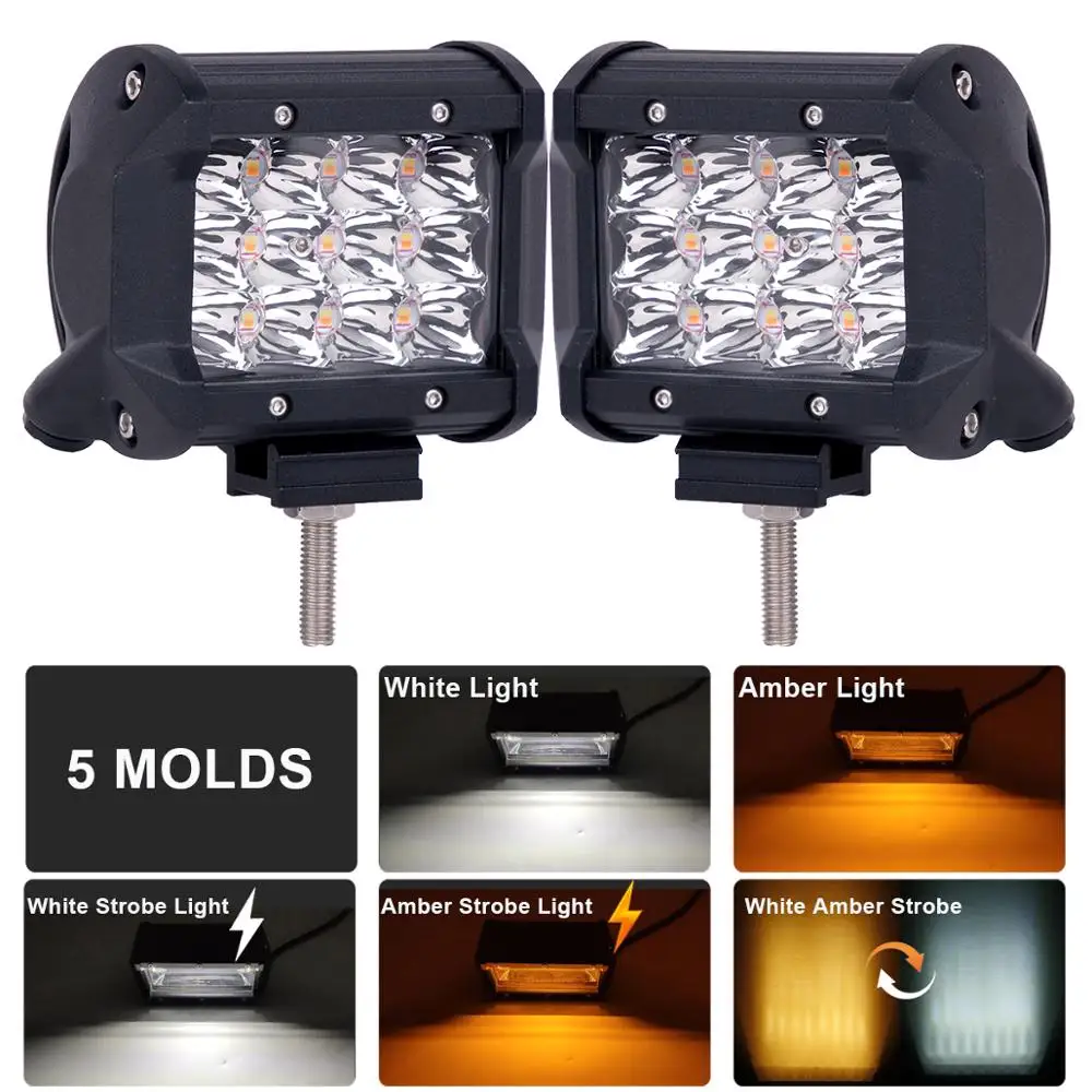 

4INCH STROBE LED WORK LIGHT FLASH CAR SUV WARNING HEADLIGHT 12V 24V MOTORCYCLE 4WD 4X4 TRUCK TRAILER ATV DUAL COLOR DRIVING LAMP