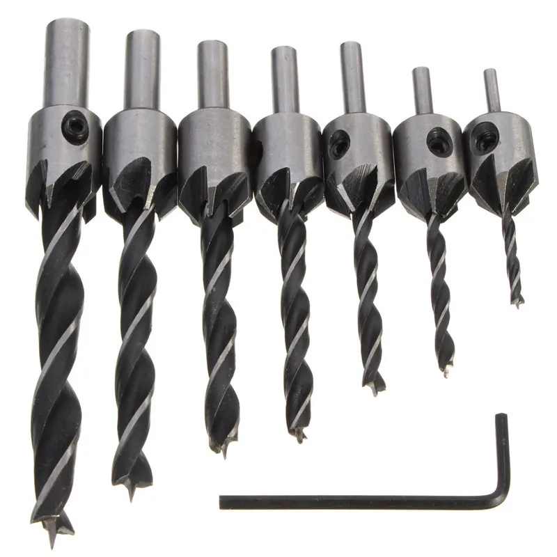 

Hot Sale High Quality 7pcs HSS 5 Flute Countersink Drill Bit Set Reamer Woodworking Chamfer 3mm-10mm