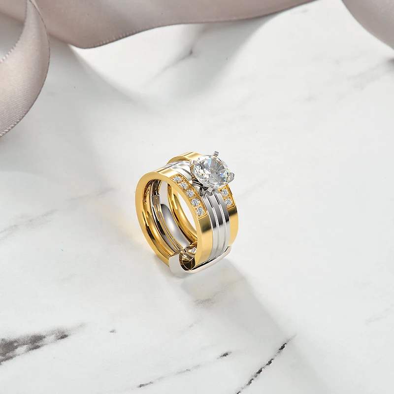 Baoyan Трендовое обручальное кольцо с кристаллами зубец Установка 36l кольца из нержавеющей стали для женщин циркониевое серебряное розовое золото кольцо ювелирные изделия