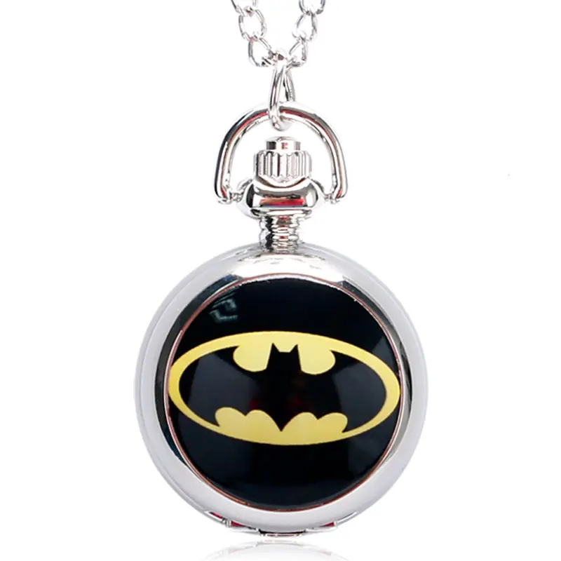 

Fashion Pocket Watch Silver Smooth Surface Full Hunter Quartz Mini Batman Popular Cool Fashion Necklace Chain Pendant Gift
