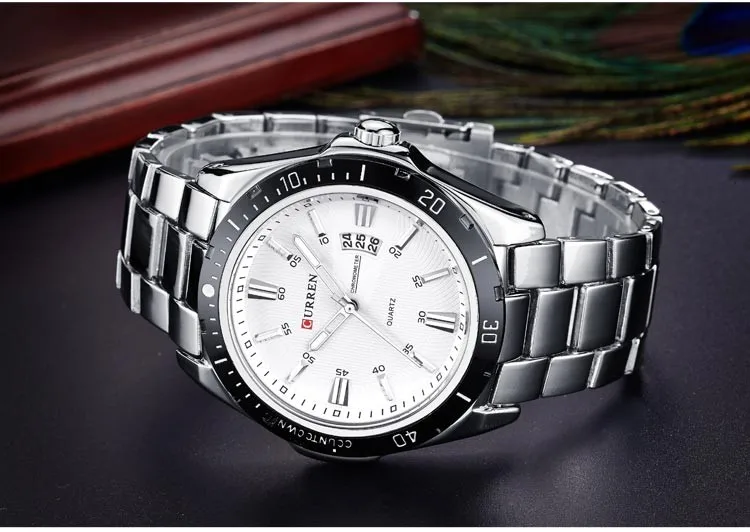 CURREN Мужские часы лучший бренд класса люкс Модные Бизнес кварцевые наручные часы полный стальной ремешок Дата Водонепроницаемый relogio masculino