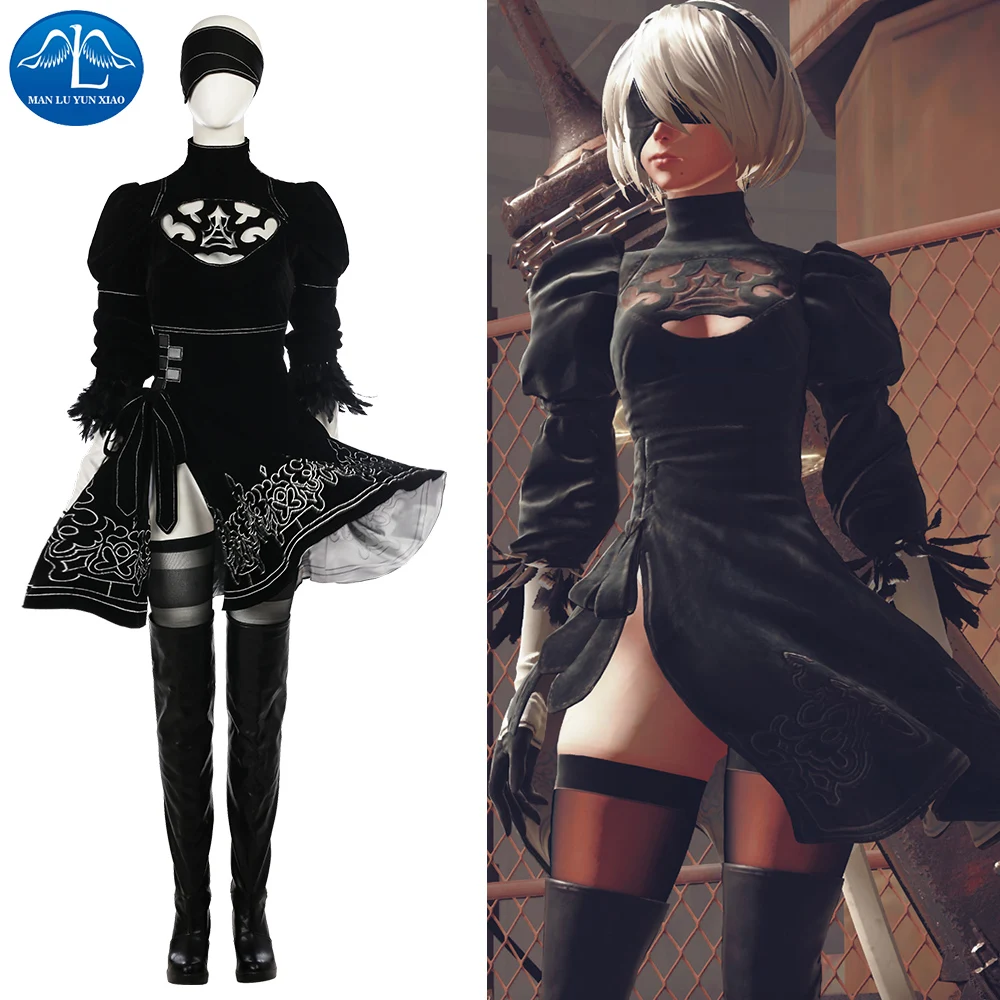 

MANLUYUNXIAO Anime Cosplay NieR Automata Cosplay Costumes YoRHa No. 2 Type B 2B Cosplay Halloween Costume For Women High Quality
