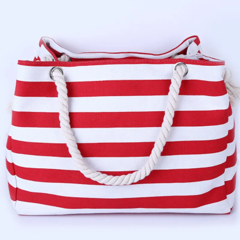 New Big Stripe shoulder handbags shopping bag beach handbag new fashion canvas bag wild rough twine striped beach bag drop ship 