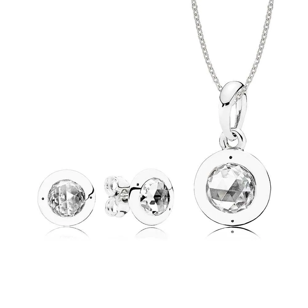 

100% 925 Sterling Silver Radiant Gift Set Fit Charm Original Necklace Woman Jewelry Two pieces of set