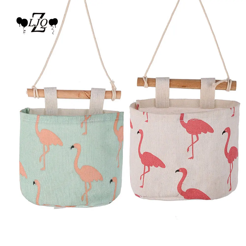 

ZLJQ Flamingo Wall-Mounted Hanging Storage Bags Cotton Linen Organizer for Wedding Favors Bride Shower Decoration Party Supplies