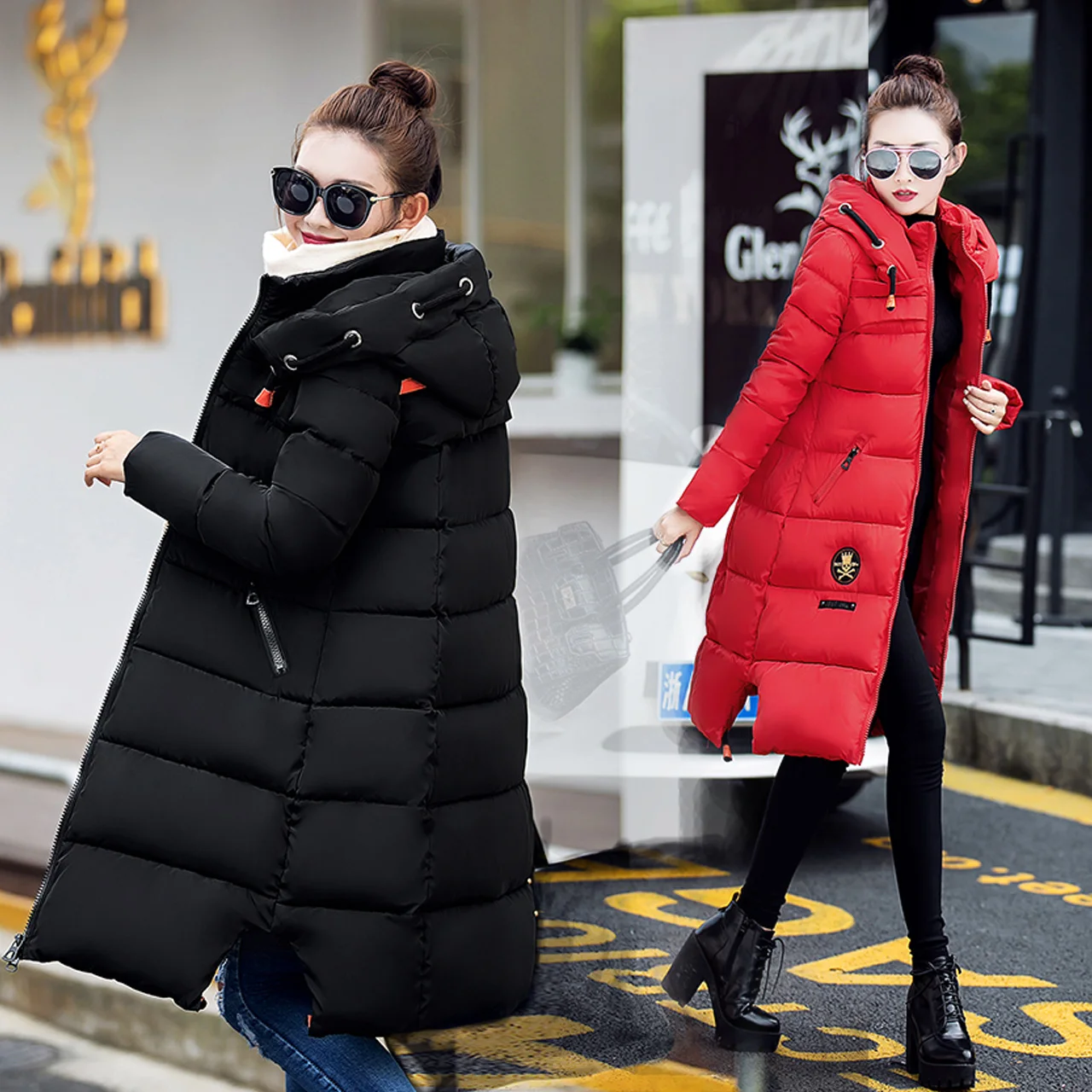 Women s slim design long wadded jacket female winter outerwear thickening thermal with a hood cotton