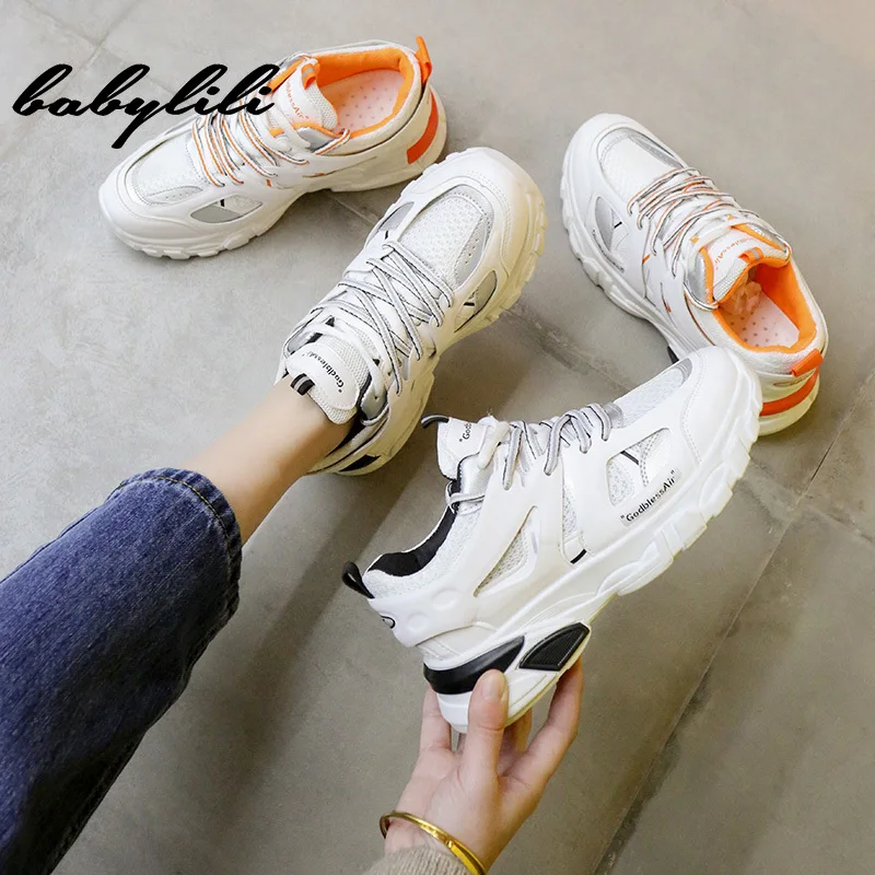 

Summer Women Sneakers 2019 New Comfortable Thick Bottom Sneakers Basketball Net Shoes Running Lace Up Ladies Breathable Sneaker