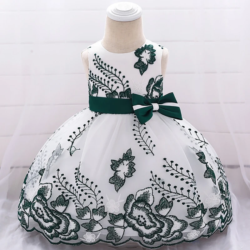 

2019 Newborn Baby Dress Flower Embroidery Tutu Princess Dress 1 Years Birthday Party Dress for Infant Baby Girl Costume B6A2H