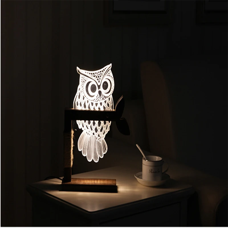 

Creative Visual LED Night Owl 3D Vision Stereo Bedroom Adjustable Led Night Lights For Child Gift Table Lamp With Charger