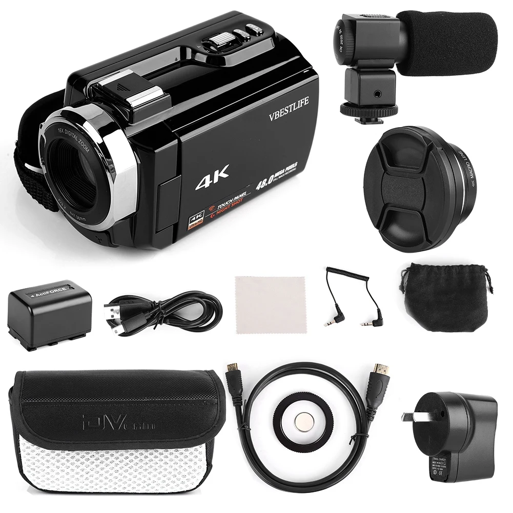 4K 48MP WiFi 1080P Цифровая видеокамера рекордер 3," экран Широкоугольный Макро Лен ИК инфракрасный ночной с внешним микрофоном - Цвет: Золотой