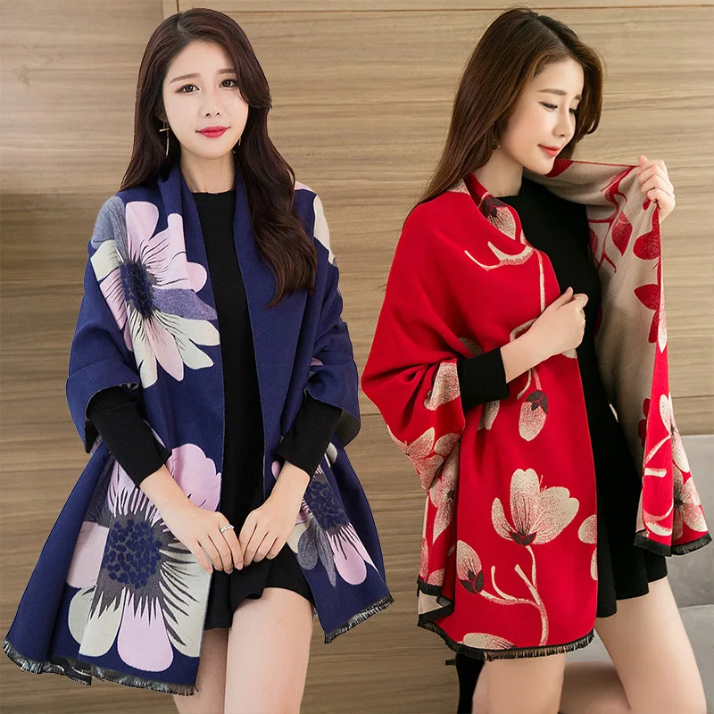 

Sunflower mimic cashmere double-sided printing scarf female autumn winter pashmina warm-keeping thickened 2018 new shawl