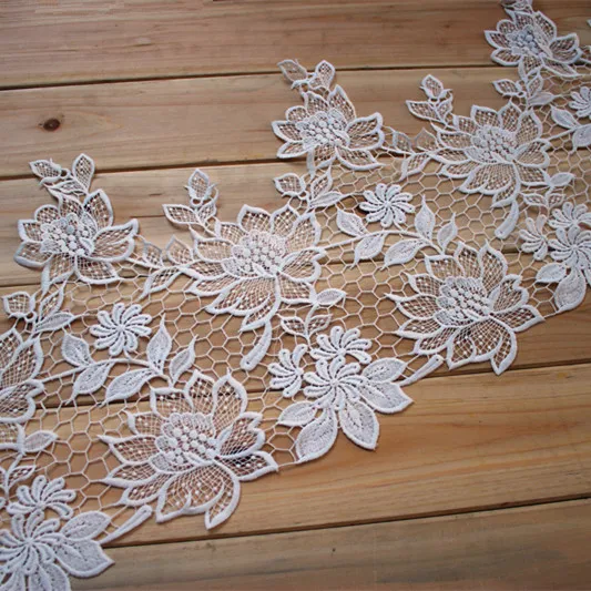 

3Yards/lot 29cm(11.4") Wide High Quality White Crocheted Water Soluble Embroidery Lace Trim,,Wedding Lace