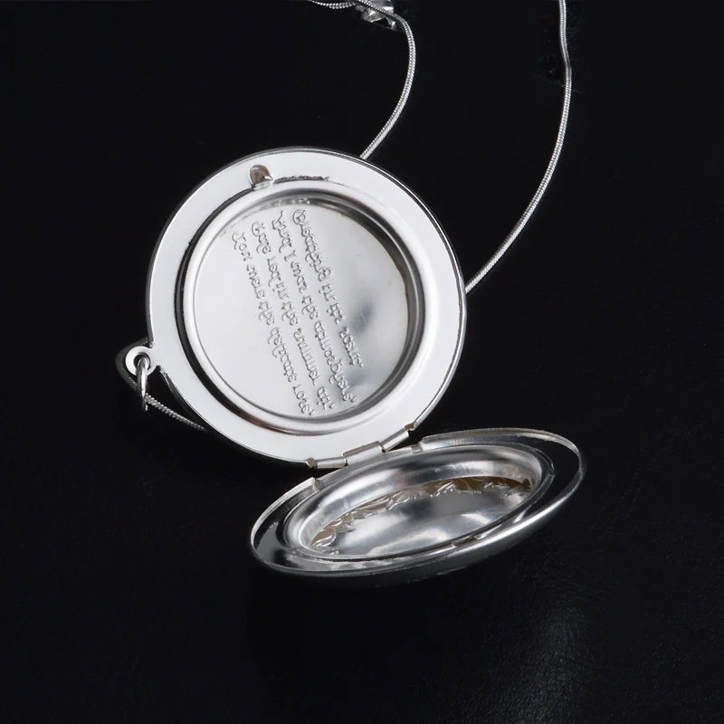 Retro Vintage 925 Sterling Silver Needle Carved Flower Round Pendant Necklace Can Put Photo For Lovers Women Best Gift