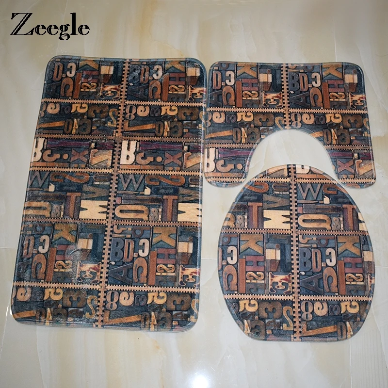

Zeegle Letter Bathroom Mats Bath Rugs Non-slip Mat Toilet Rugs 3pcs Bathroom Carpet Set Toilet Seat Cover Shower Mats