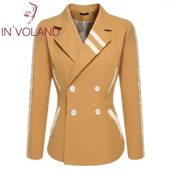 

Stylish Women Casual Jacket Lapel Double Breasted Long Sleeve Patchwork Hip Length Slim Coat Outwear
