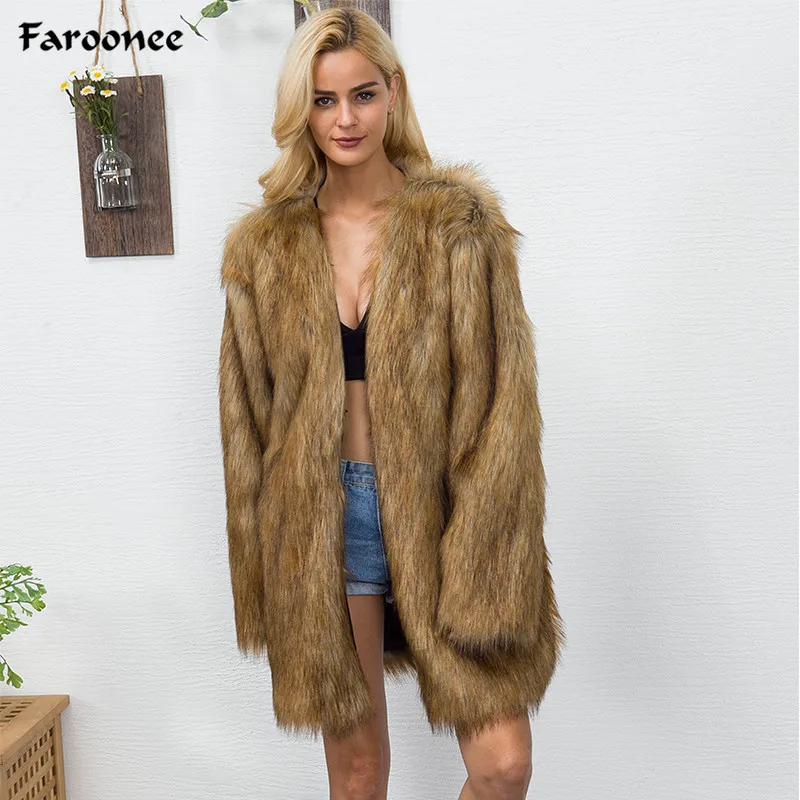 Buy Faroonee Long Faux Fur Coat for Women Winter Warm