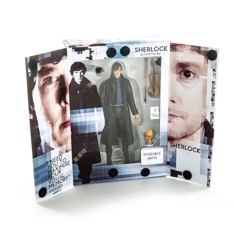 New Poseable Arms 221B Detective Sherlock Holmes Benedict Cumberbatch with Phone Violin Skull 13cm Action Figure Figurine Toys