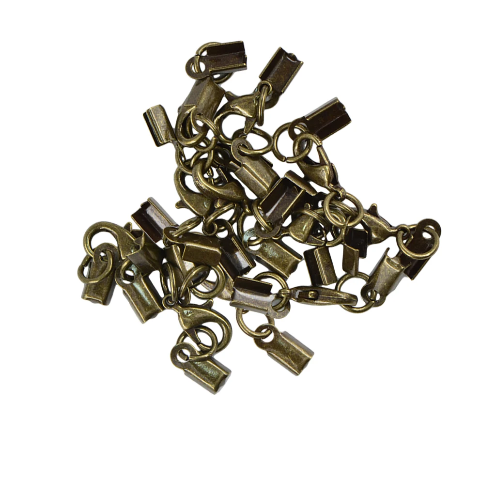 12pcs Brass Cord Ends with Lobster Claw Clasp Cord Crimp Extender DIY Jewelry Findings