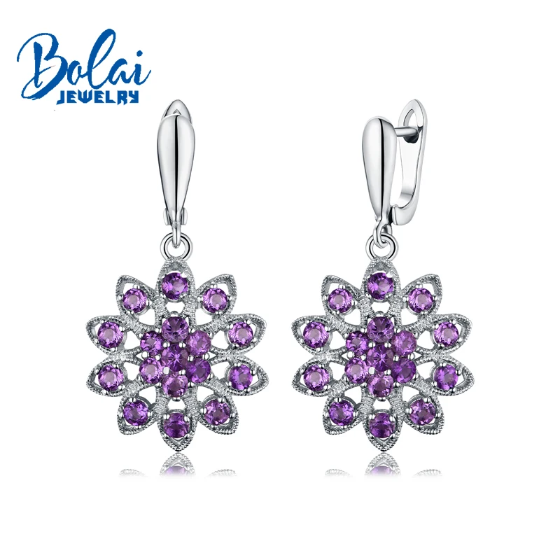 

Bolaijewelry,Natural Africa Amethyst gemstone earring 925 sterling silver solid clasp dangle earring for women Christmas gift
