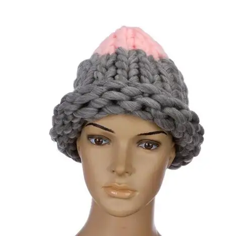M056 Gray Pink VIIANLES Woolen Skullies New Knitted Beanies High Quality Women Version Fall Winter Hats Thick Lines Warm Candy Color Girls - Цвет: M056 Gray Pink