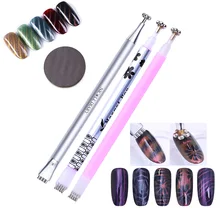 

NICOLE DIARY Nail Art Cat Eye Magnet Stick Dual-ended 3D Line Strip Floral Strong Magnetic Pen UV Gel Polish Magnet Board