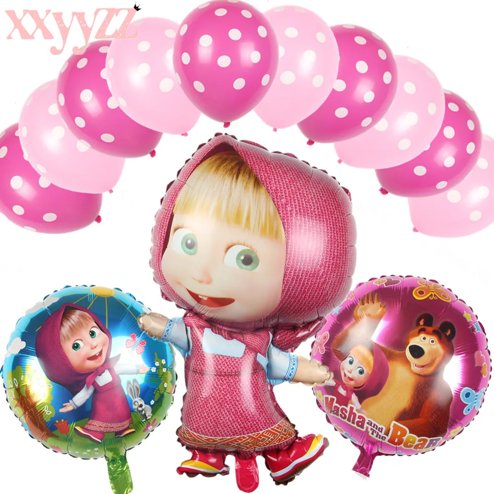

XXYYZZ 13pieces Masa Foil Balloon Martha And Bear Air Balloon For Baby Birthday Party Decoration Helium Ballon Baby Toys Globos
