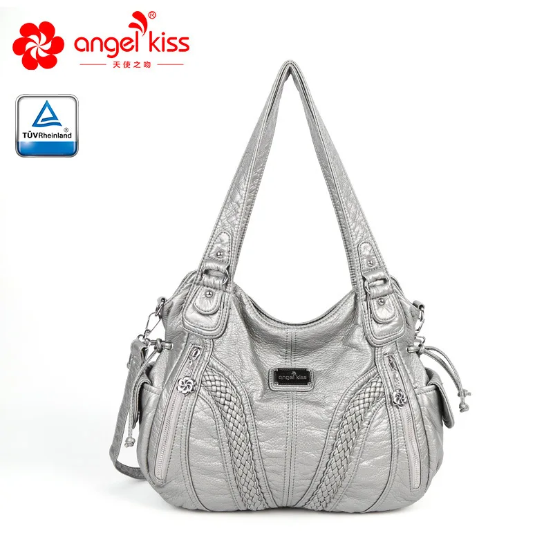Бренд Angelkiss,, женская сумка из искусственной кожи, женские сумочки, одноцветные сумки на плечо, сумки-мессенджеры для женщин - Цвет: Silver grey