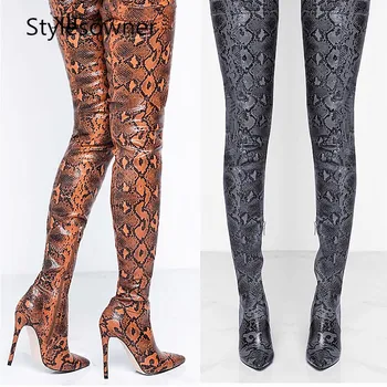 

Stylesowner Thigh High Over the Knee Boots for Women Shoes Snakeskin Pointed Toe Super Thin High Heels Long Boots Bottine Femme