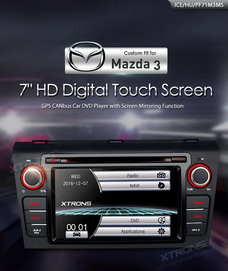 Discount XTRONS 2 din Car DVD Player 7 inch HD Touch Screen GPS Navigaton Steering Wheel CANbus For Mazda 3 2004 2005 2006 2007 2008 2009 0